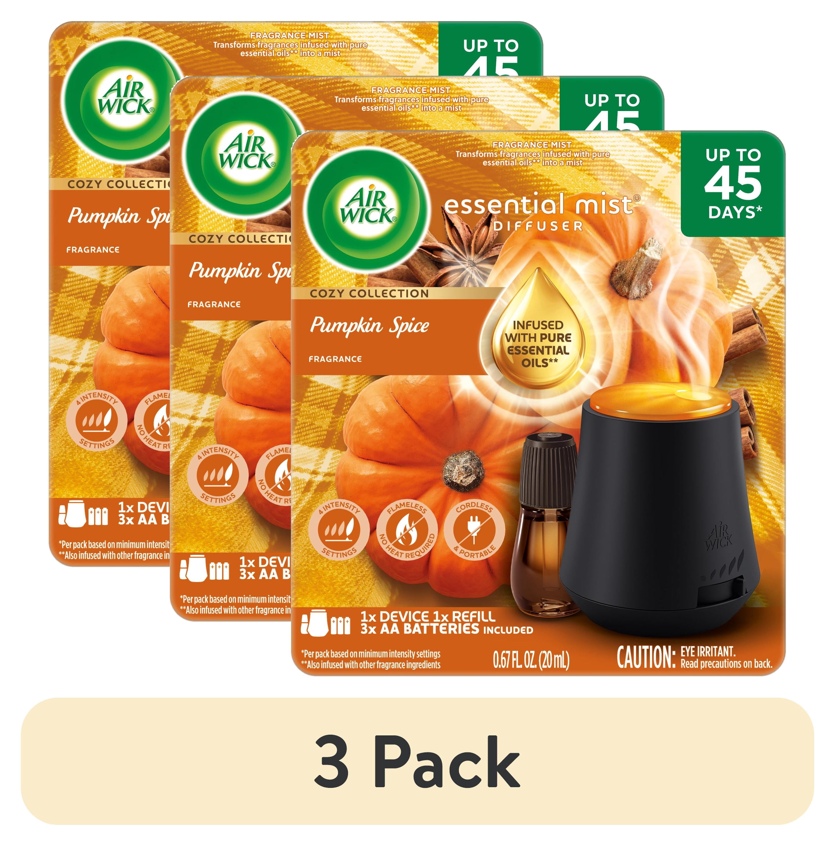(3 pack) Air Wick Essential Mist Scented Oil Cordless Diffuser Starter Kit, Pumpkin Spice, 2 Piece