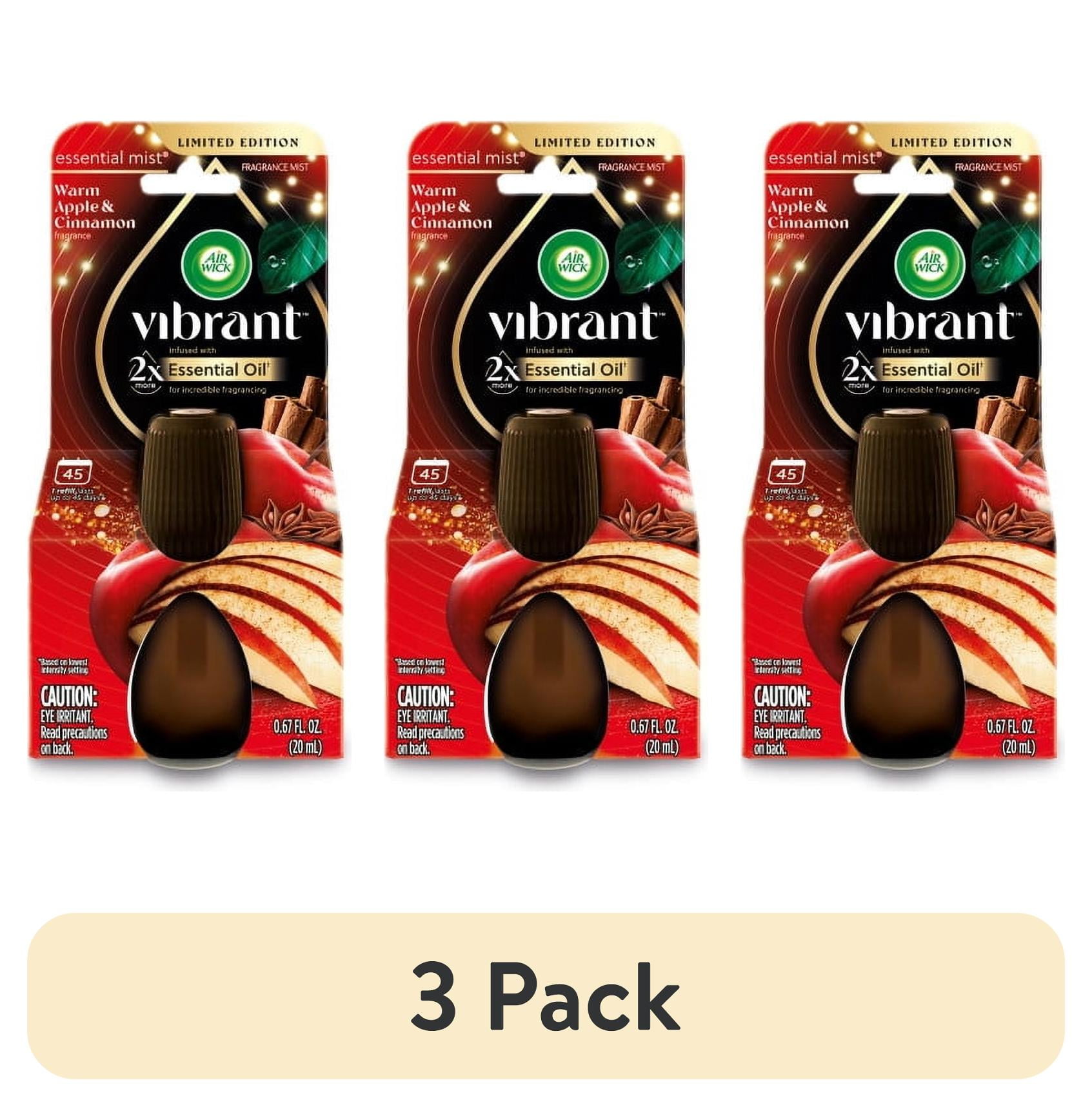 (3 pack) Air Wick Essential Mist Vibrant Scented Oil Air Freshener Diffuser Refill, Warm Apple and Cinnamon, 1 Count