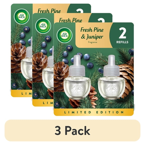(3 pack) Air Wick Plug-in Scented Oil Air Freshener Warmer Refills, Fresh Pine and Juniper, 2 Count