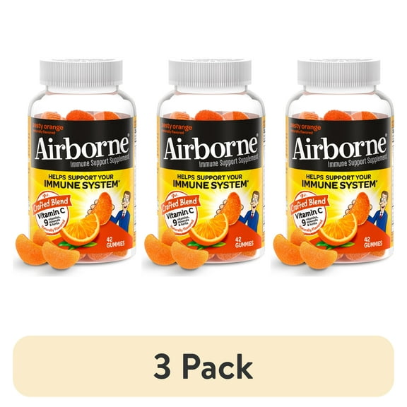 (3 pack) Airborne 750mg Vitamin C Immune Support Gummies, Zesty Orange Flavor, 42 Count