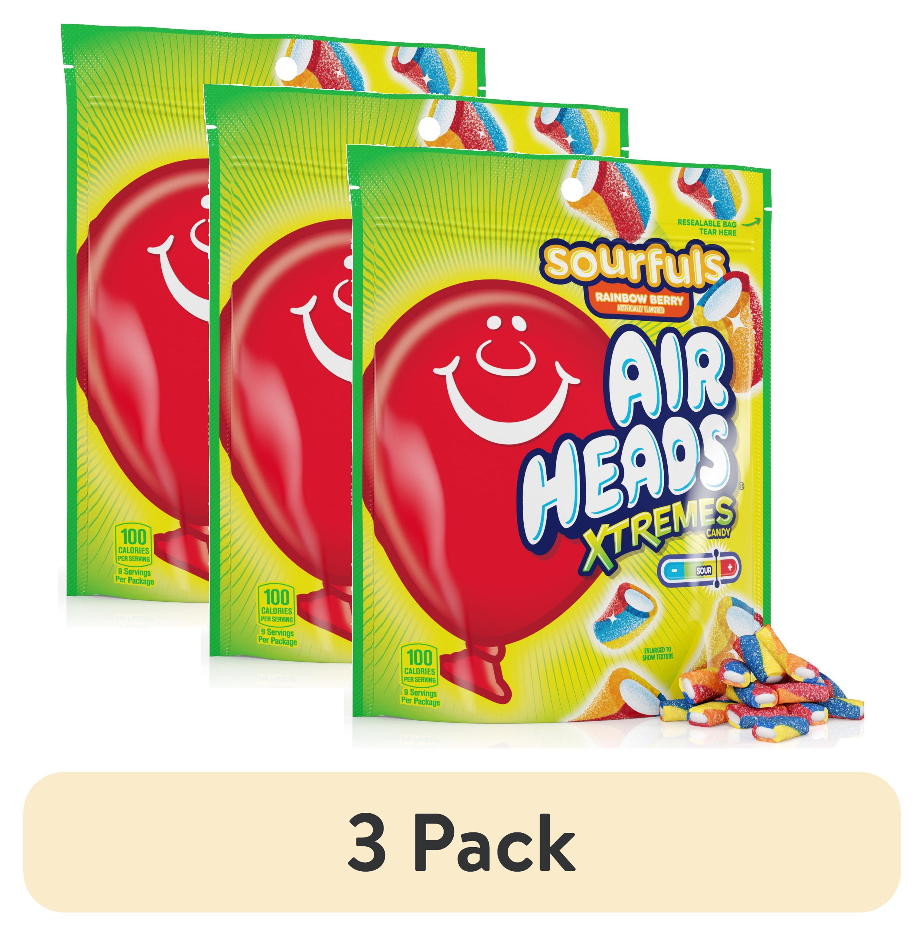 (3 pack) Airheads Sour Candy, Xtremes Sourfuls Candy Bag, Rainbow Berry, Nut Free, 9 oz