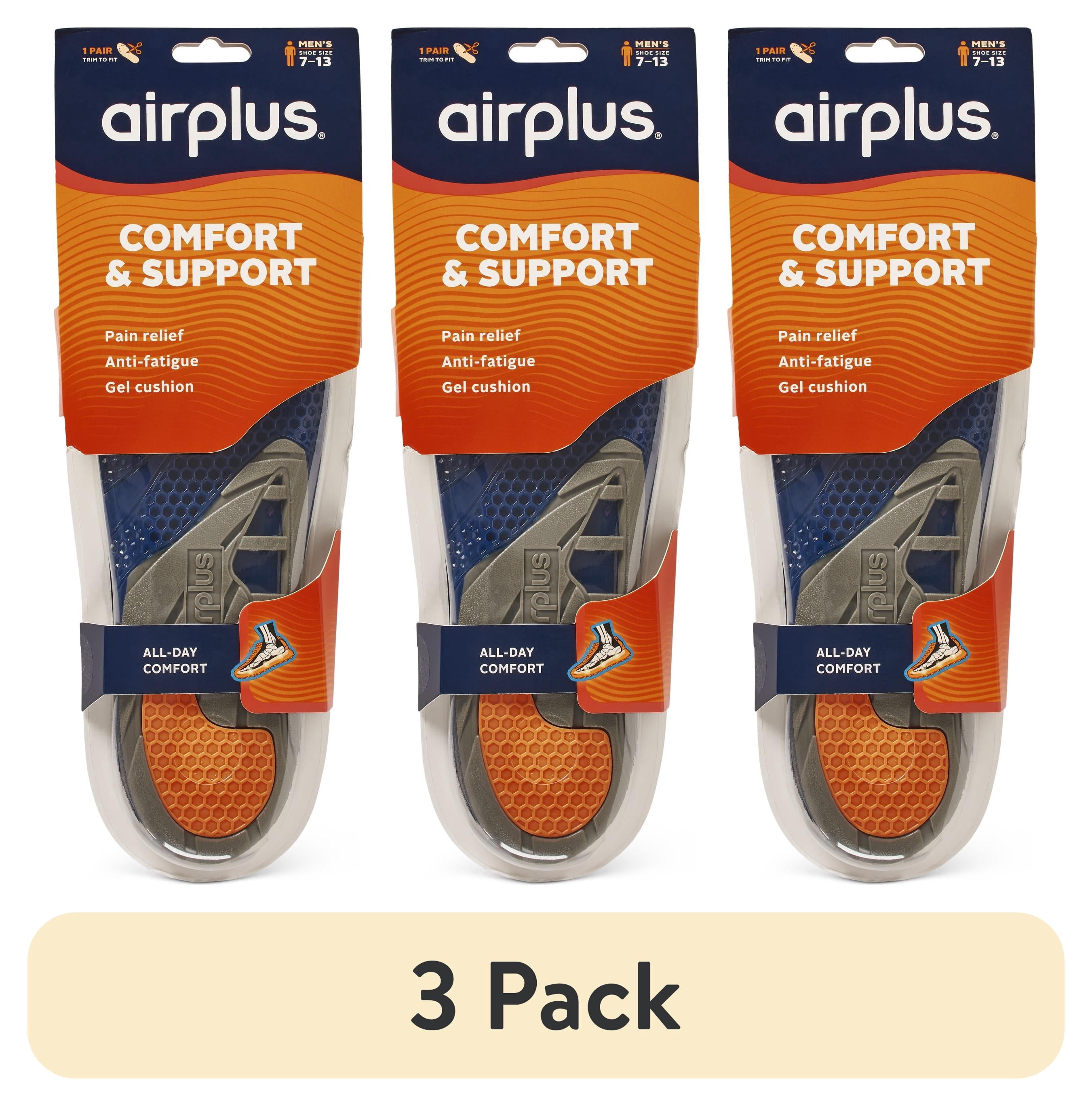 (3 pack) Airplus Comfort & Support Gel Insole for Men, 1 Pair, Size 7-13