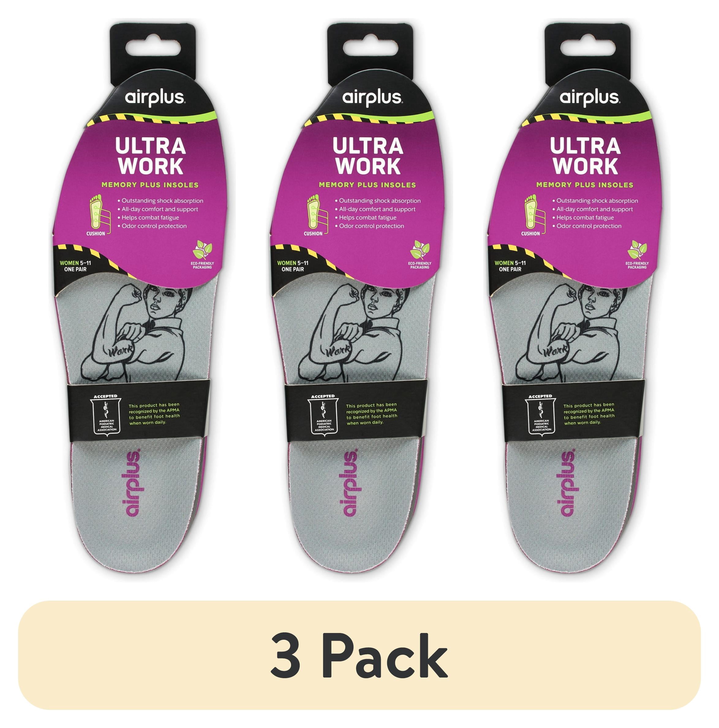 (3 pack) Airplus Ultra Work Memory Foam Insole for Women, 1 Pair, Size 5-11