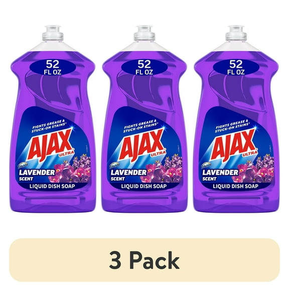 (3 pack) Ajax Ultra Liquid Dish Soap with Fabuloso Lavender Scent, Easy-Flip Cap, 52 fl oz Bottle