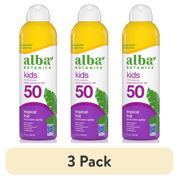 (3 pack) Alba Botanica Kids Clear Spray Sunscreen SPF 50, 6oz