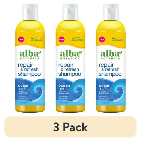 (3 pack) Alba Botanica Repair & Refresh Shampoo, Ocean Surf Marine Botanicals, 12 fl oz
