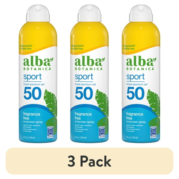 (3 pack) Alba Botanica Sport Sunscreen Spray SPF 50, Fragrance Free, 5 fl oz