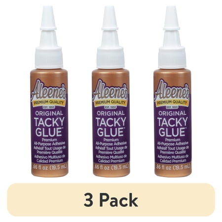 (3 pack) Aleene's Original Tacky Glue 0.66 fl oz, White Premium All-Purpose Adhesive Travel Size