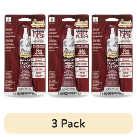 (3 pack) Aleene's Quick Dry 1.5 fl. oz. Fabric Fusion Glue - Fast No-Sew Adhesive for Crafts & Clothing