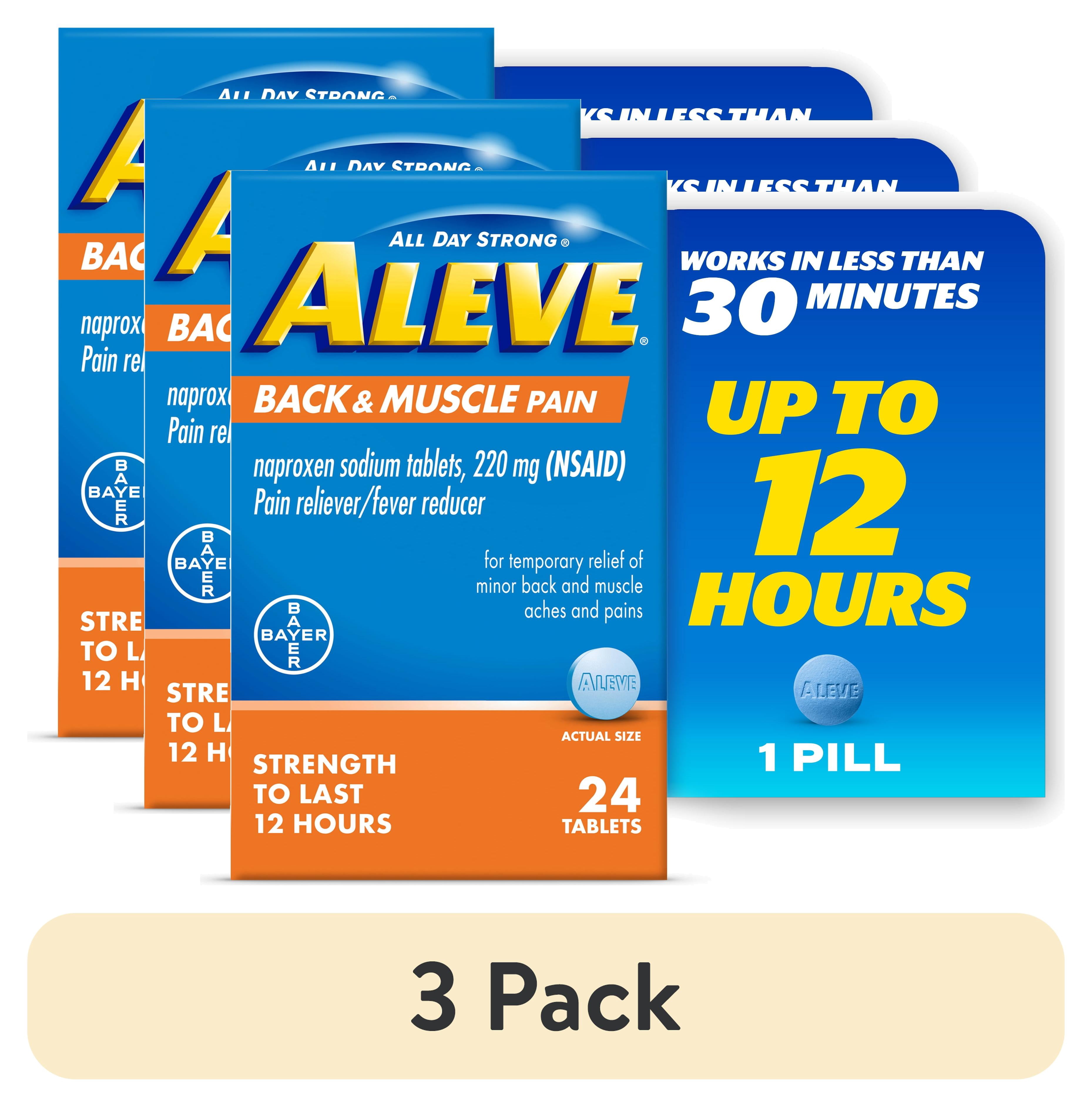 (3 pack) Aleve Back & Muscle Pain Reliever Naproxen Sodium Tablets, 24 Count