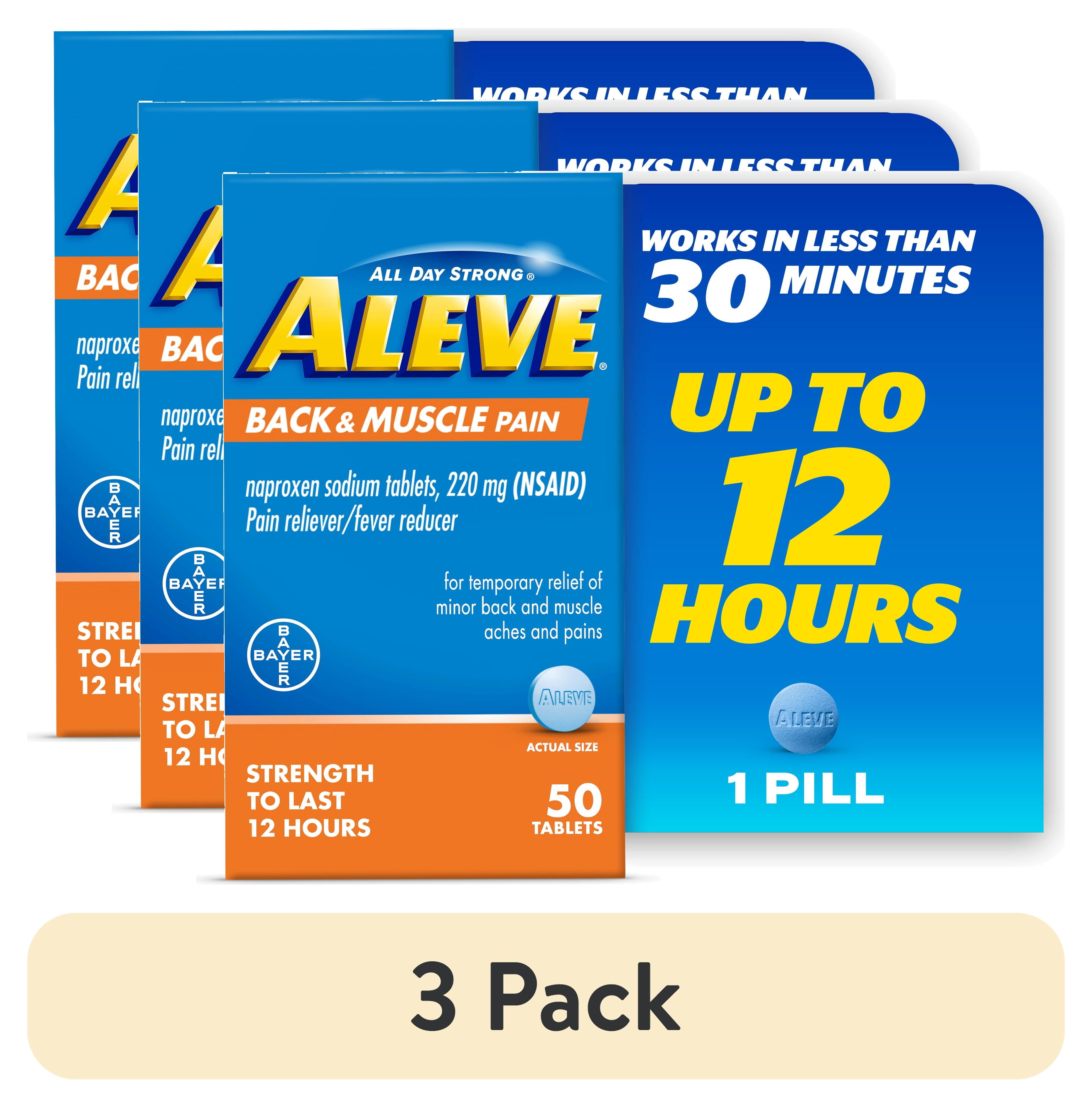 (3 pack) Aleve Back & Muscle Pain Reliever Naproxen Sodium Tablets, 50 Count