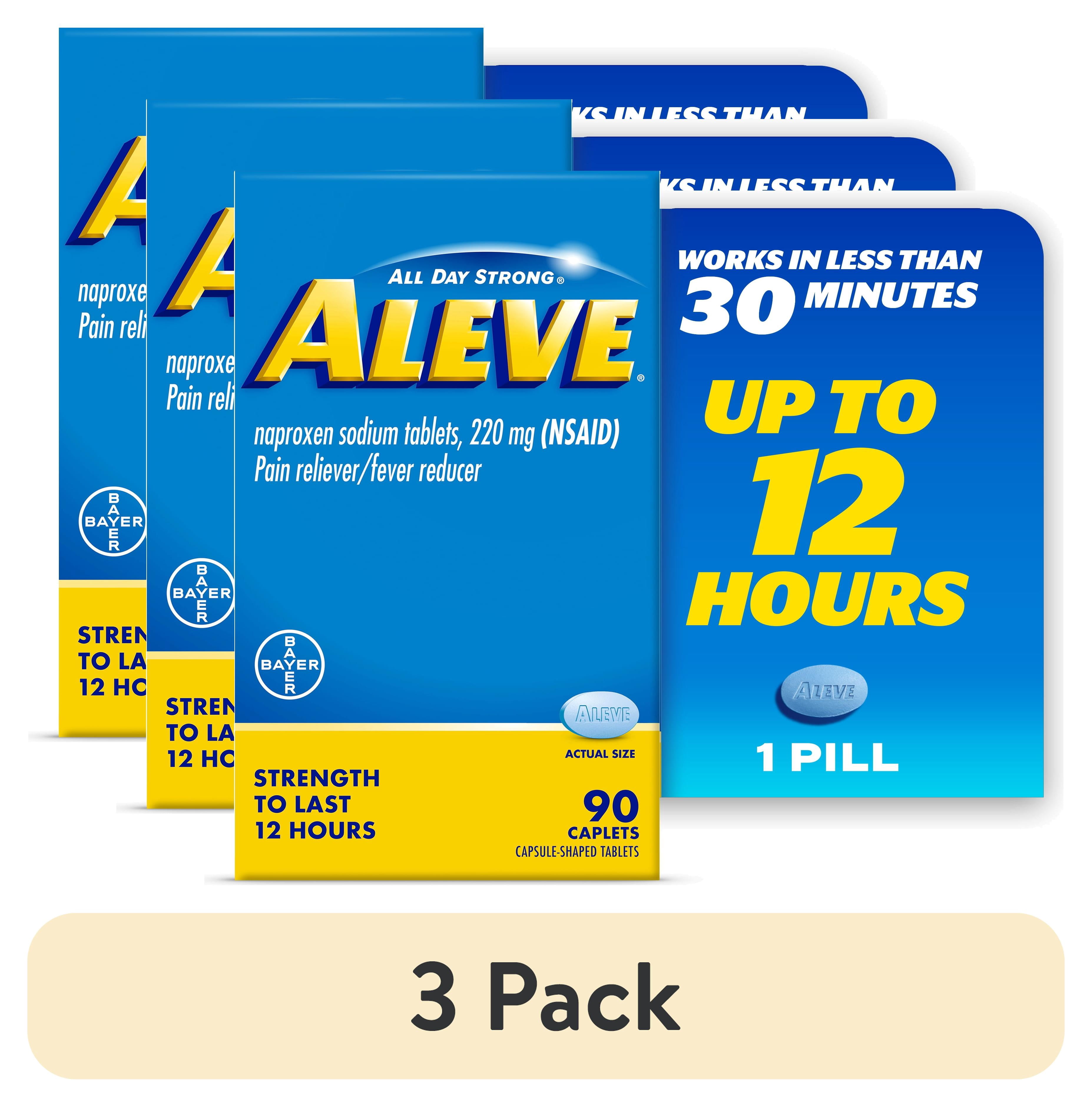 (3 pack) Aleve Caplets Naproxen Sodium Pain Reliever, 90 Count