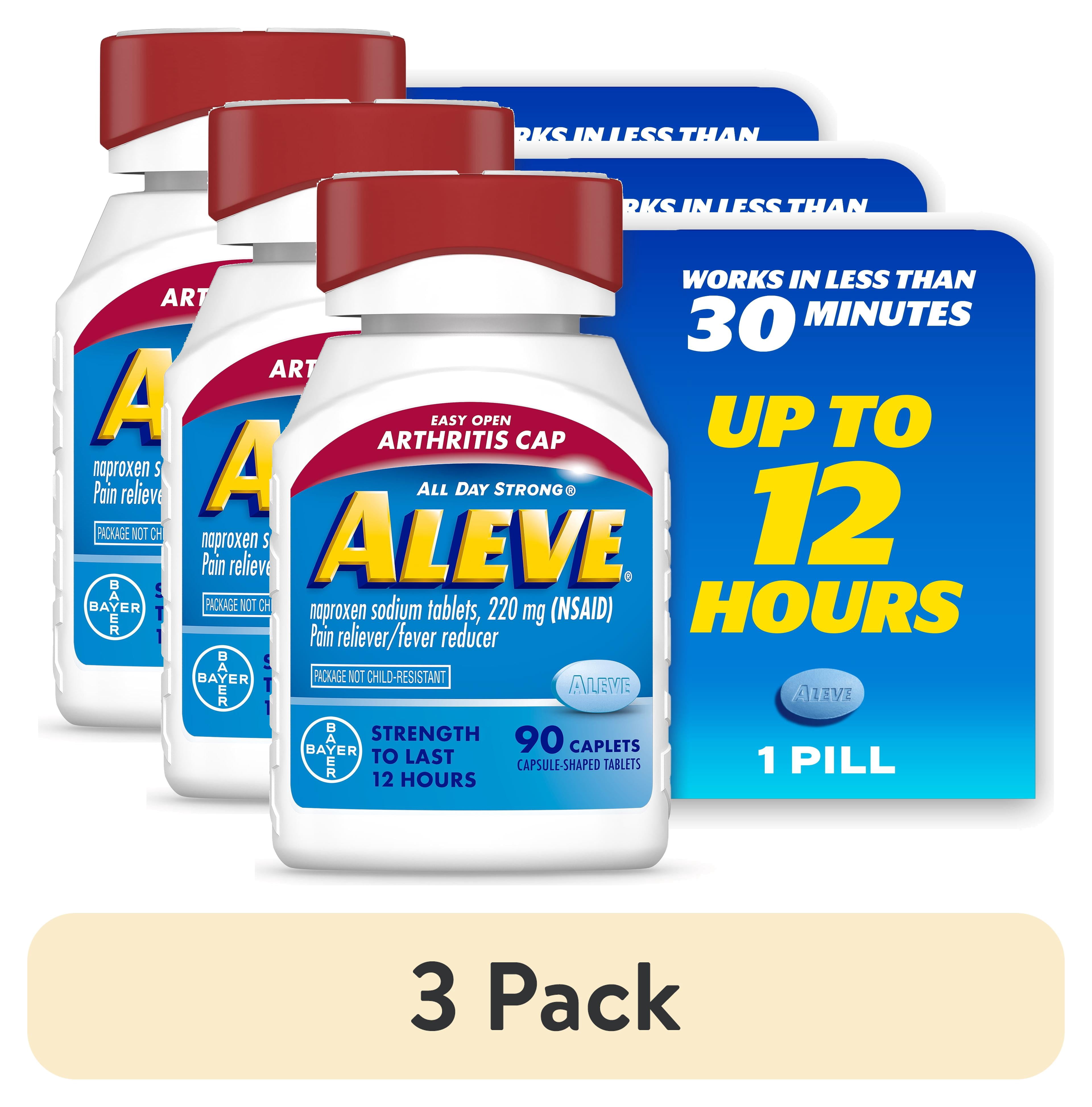 (3 pack) Aleve Pain Relief Caplets Easy Open Arthritis Cap, Naproxen Sodium, 90 Count