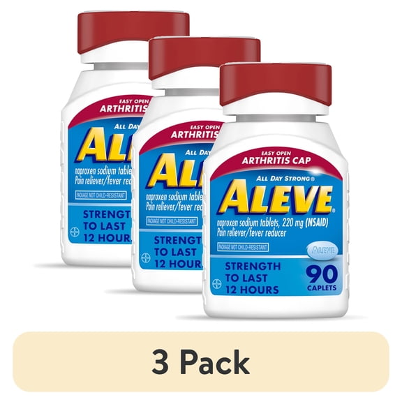(3 pack) Aleve Pain Relief Caplets Easy Open Arthritis Cap, Naproxen Sodium, 90 Count