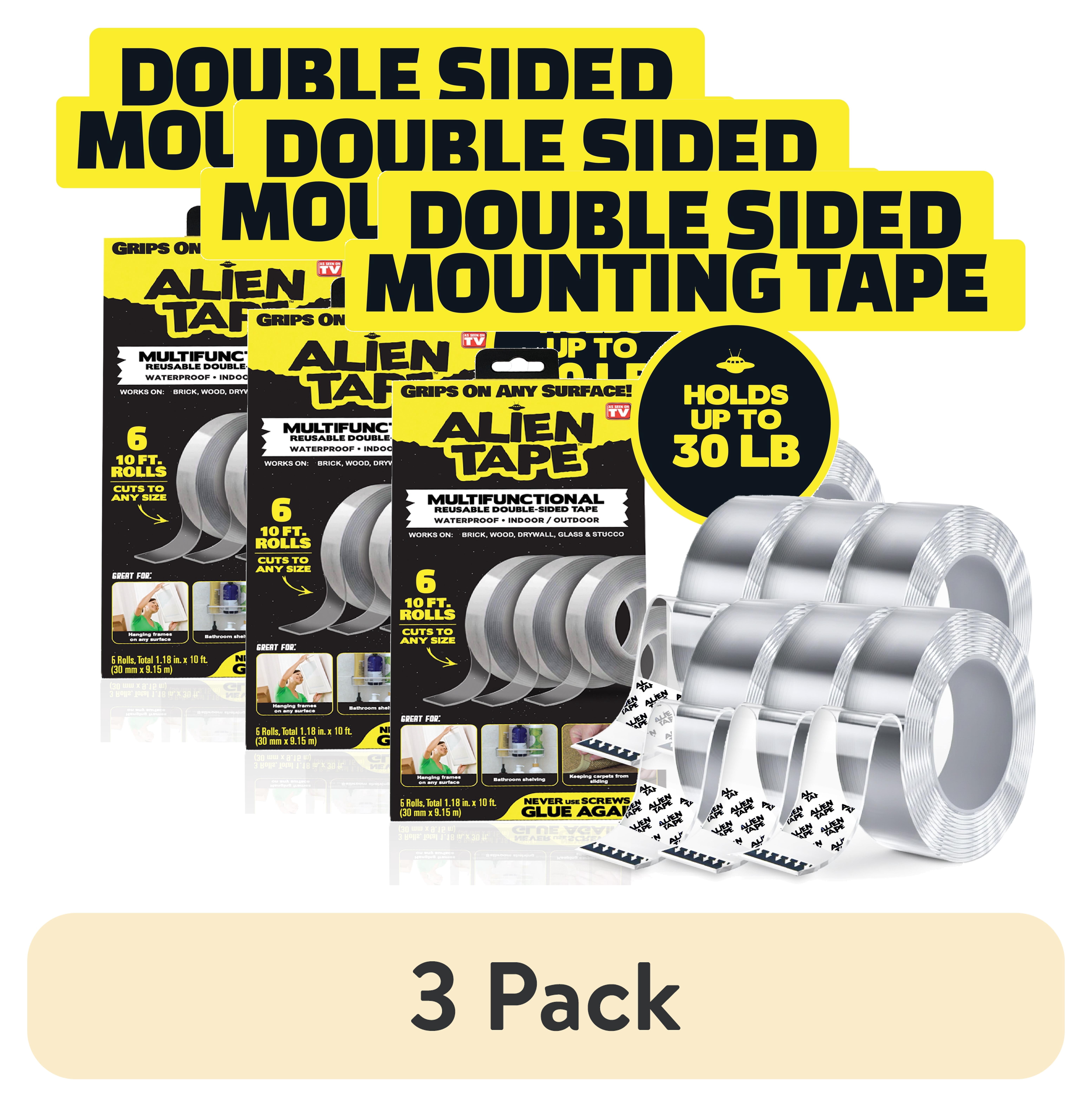 (3 pack) Alien Tape Double Sided Tape 6 Rolls Heavy Duty Nano Two Sided Mounting Tape Clear Adhesive Grip, 1.18 in x 7 ft