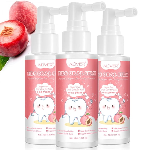 (3 pack) Aliver Kids Oral Spray,Mouth Wash for Toddler Children,Mouth Spray Cavity Prevention,Peach Flavor,Fluoride Free
