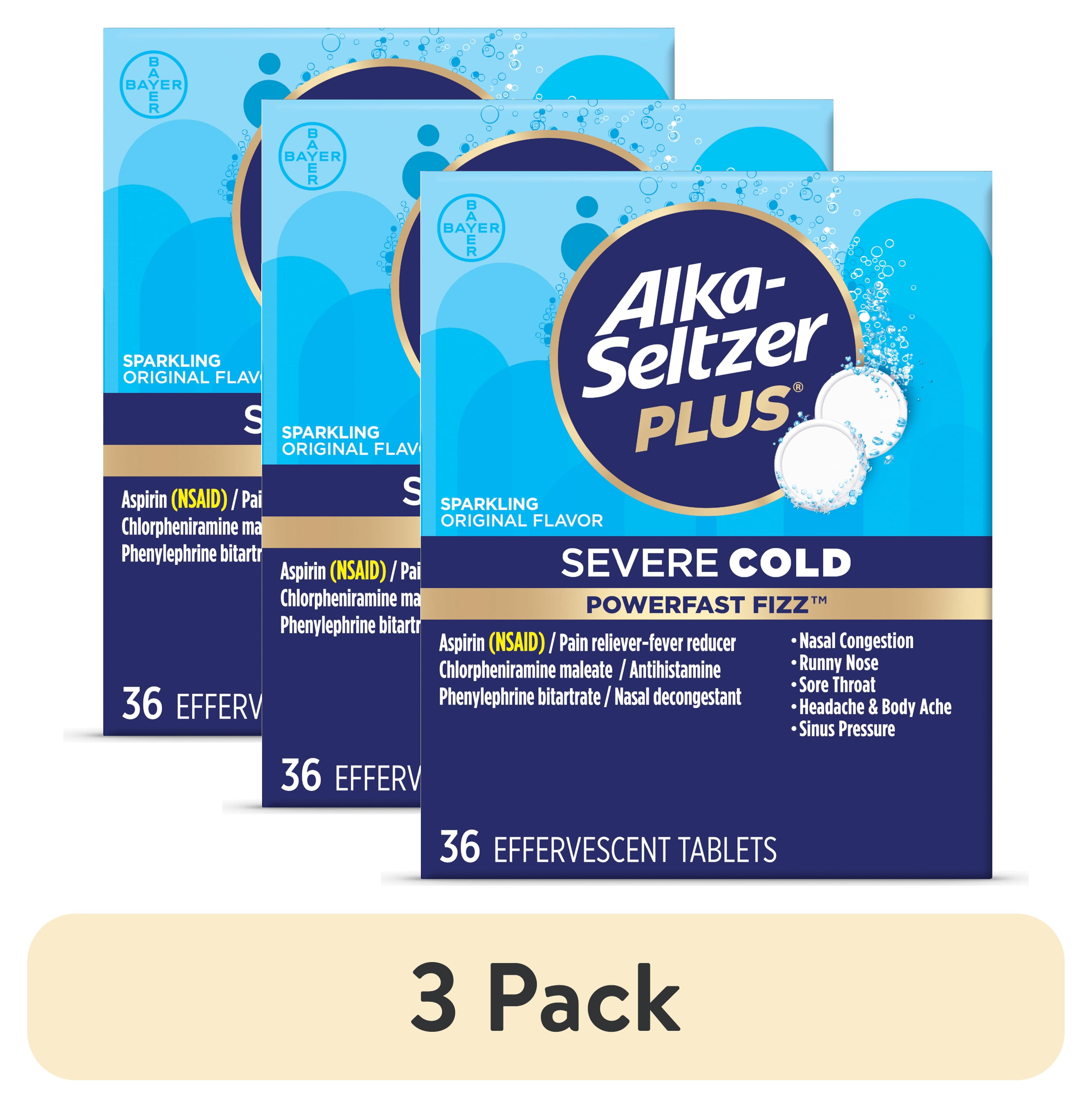 (3 pack) Alka-Seltzer Plus Powerfast Fizz Severe Cold Medicine, Original Effervescent Tablets, 36 Count