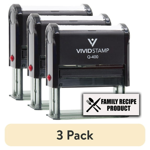 (3 pack) All Quality Family Recipe Product Self-Inking Rubber Stamp | Handcrafted Products (Black Ink) - Q-400