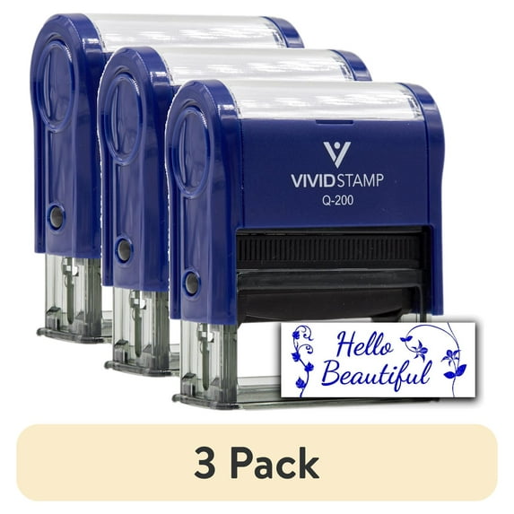 (3 pack) All Quality Hello Beautiful Self-Inking Rubber Stamp | Family & Friends | Novelty Homely Stamps (Blue Ink) - Q-300