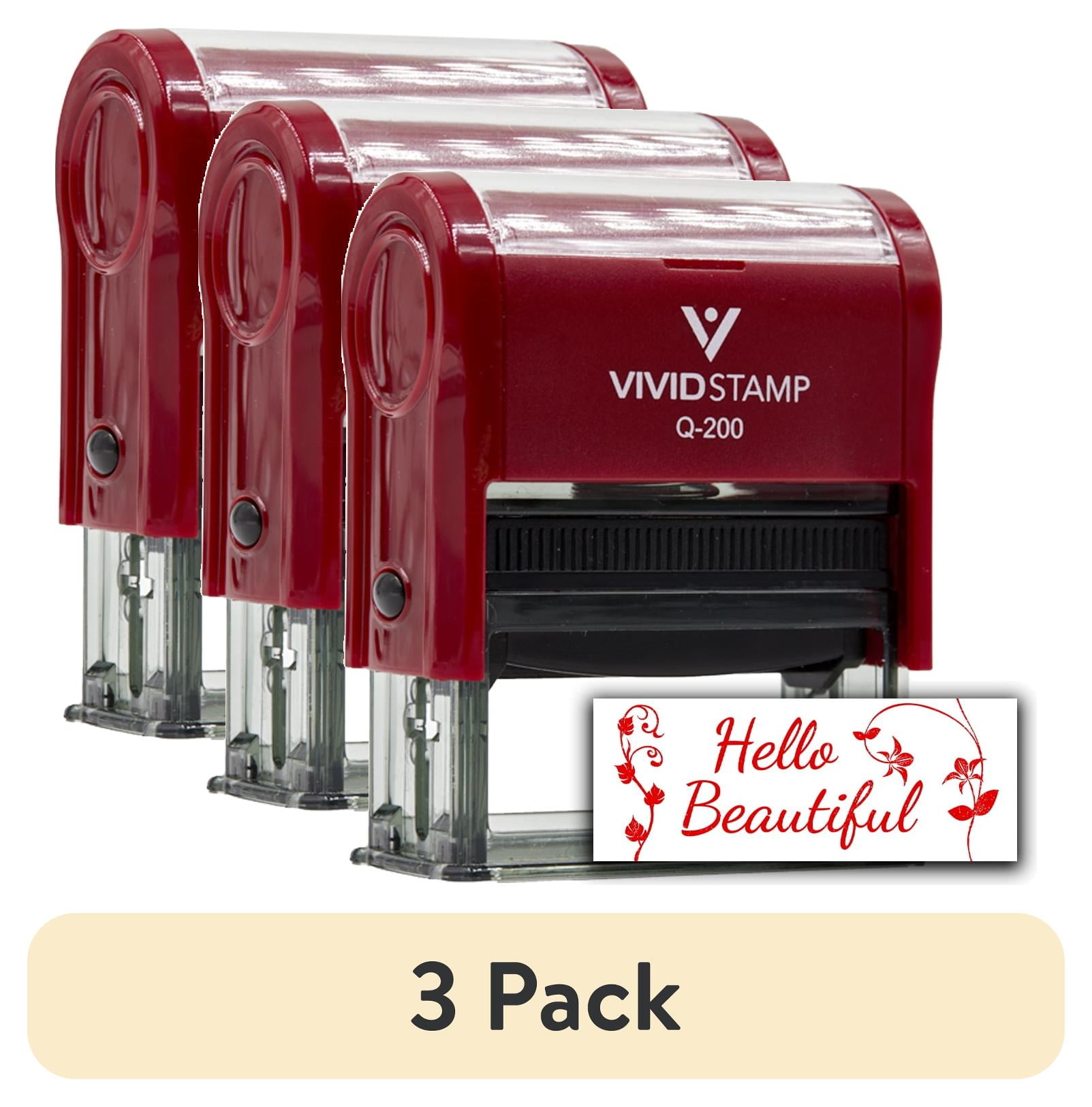 (3 pack) All Quality Hello Beautiful Self-Inking Rubber Stamp | Family & Friends | Novelty Homely Stamps (Red Ink) - Q-200