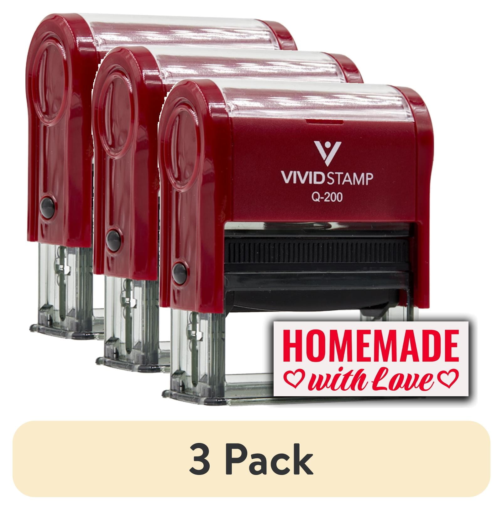 (3 pack) All Quality Homemade with Love Self-Inking Rubber Stamp | Handcrafted Products (Red Ink) - Q-200