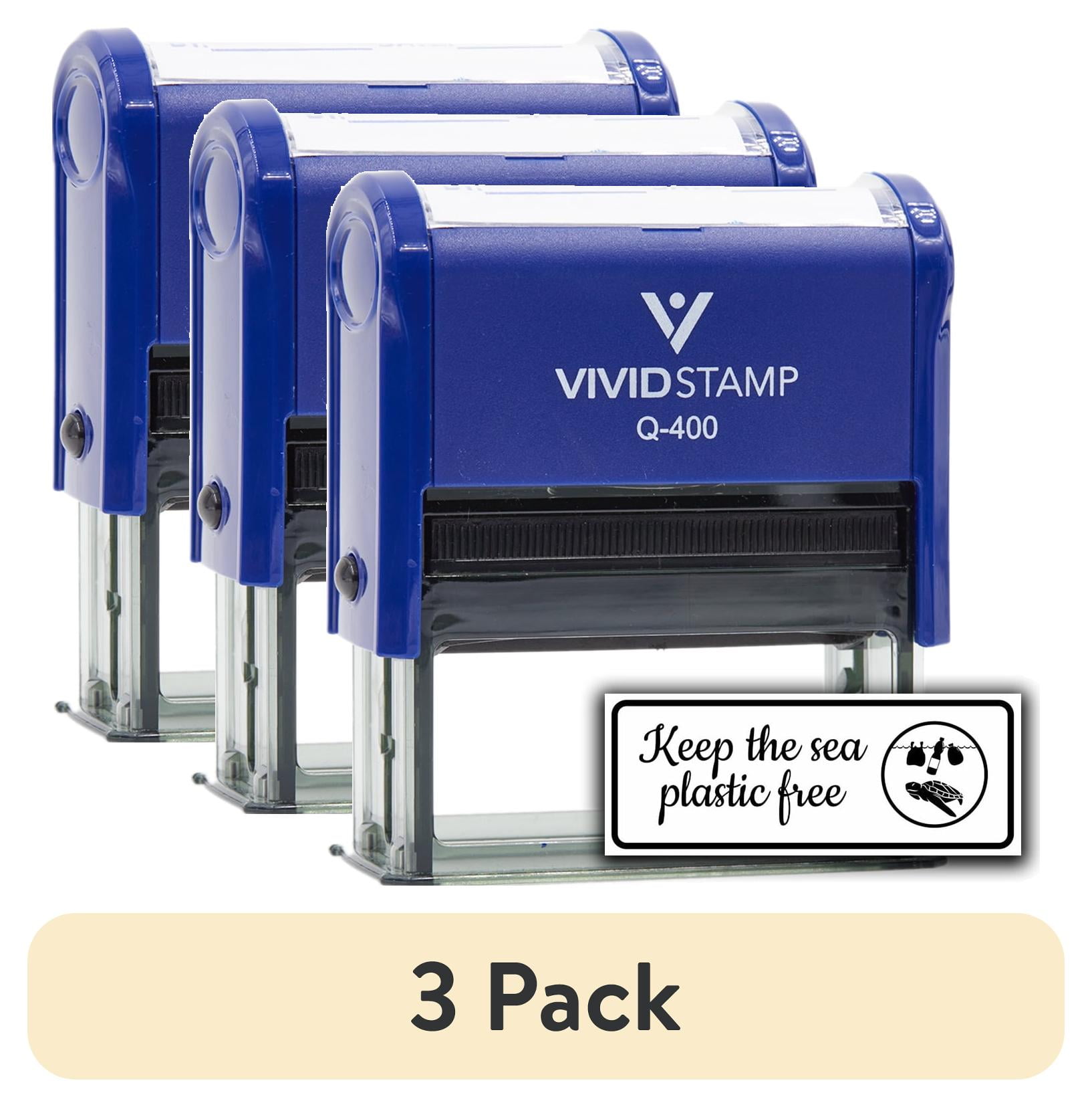 (3 pack) All Quality Keep The Sea Plastic Free Self-Inking Rubber Stamp | Business and Packaging Stamps (Blue Ink) - Q-400