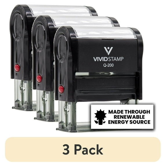 (3 pack) All Quality Made through Renewable Energy Source Self-Inking Rubber Stamp (Black Ink) - Q-200