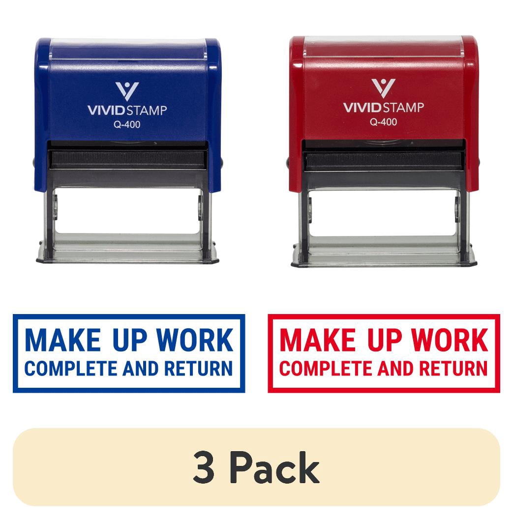 (3 pack) All Quality Make Up Work Complete And Return Self-Inking Rubber Stamp (Red Ink) - Q-300