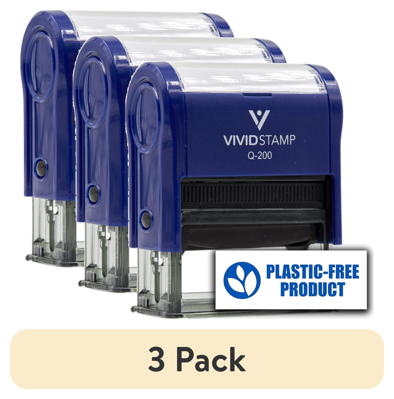 (3 pack) All Quality Plastic-Free Product Self-Inking Rubber Stamp (Blue Ink) - Q-200