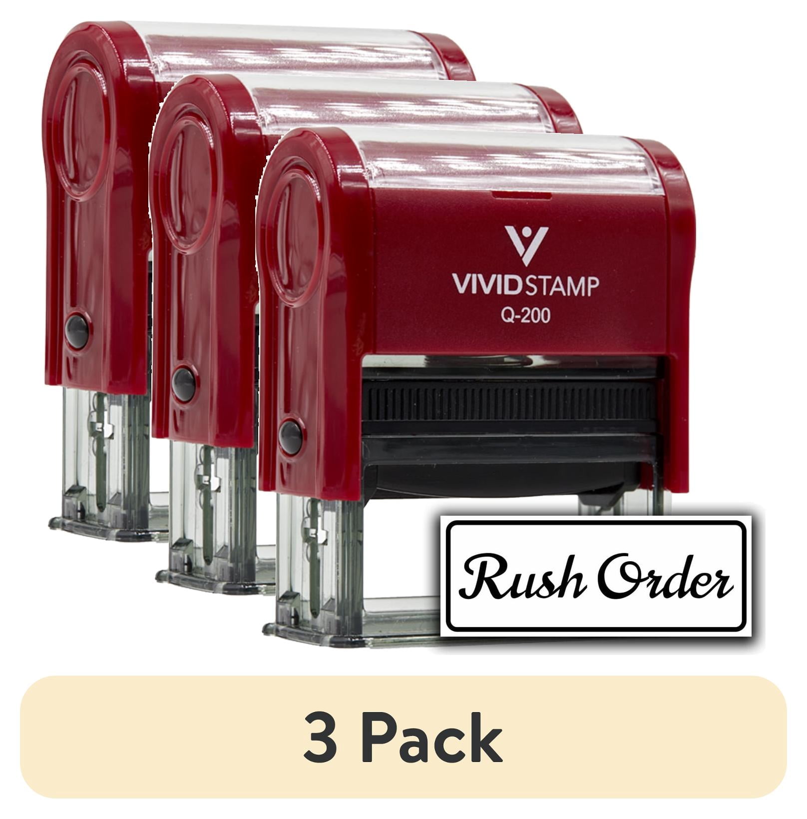 (3 pack) All Quality Rush Order Self-Inking Rubber Stamp | Business and Packaging Stamps (Red Ink) - Q-200