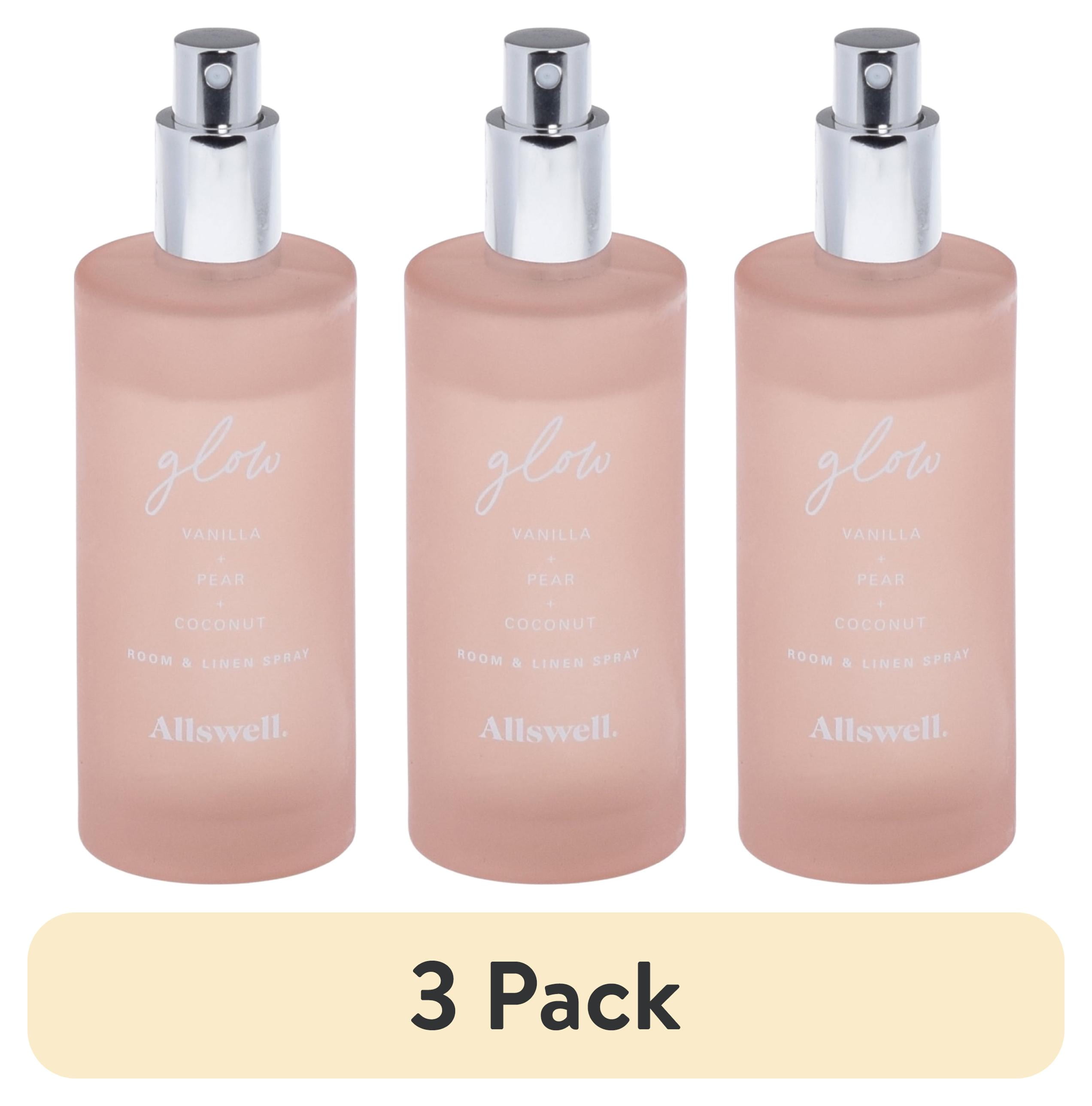 (3 pack) Allswell Glow (Vanilla + Pear + Coconut) Scented Room and Linen Spray 3.4 Fl Oz (100mL).