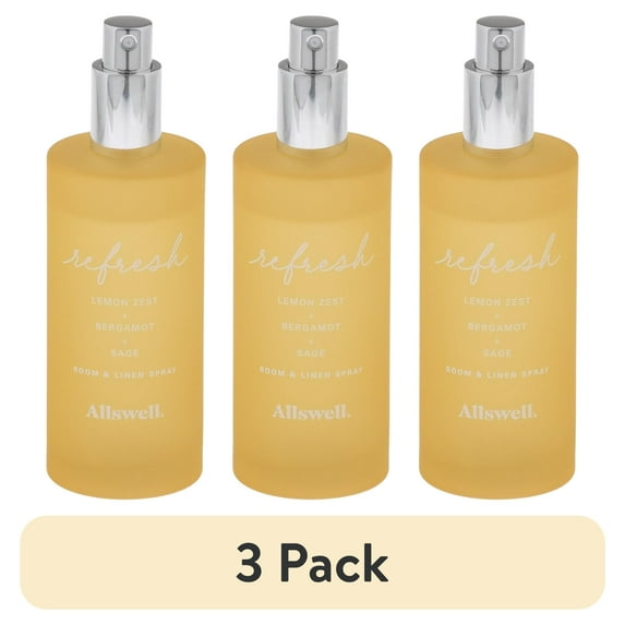 (3 pack) Allswell Refresh (Lemon Zest + Bergamot + Sage) Scented Room and Linen Spray 3.4 Fl Oz (100mL).
