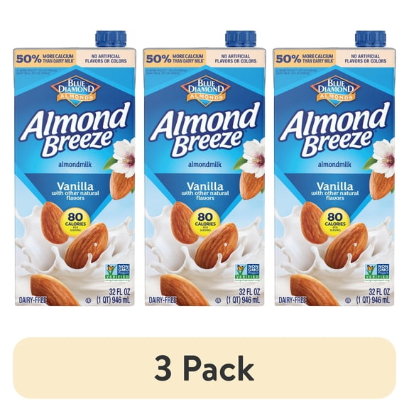 (3 pack) Almond Breeze Shelf-Stable Vanilla Dairy-Free Almondmilk, 32 oz