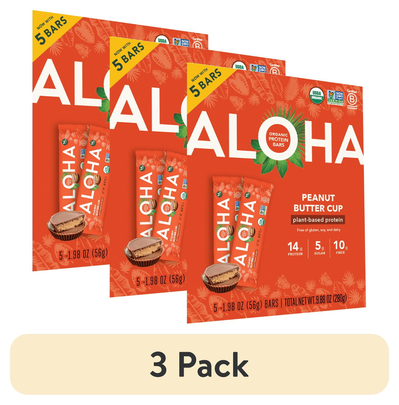 (3 pack) Aloha Plant-Based Protein Bars, 14g Protein, Peanut Butter Cup, 5 Pack