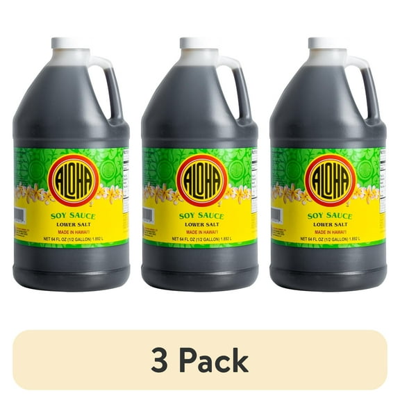 (3 pack) Aloha Shoyu Lower Salt Soy Sauce, Extra Large Bottle, 64 oz