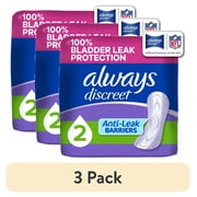 3 pack Always Discreet Incontinence Panty Liners for Bladder Leaks, Size 2, Very Light Absorbency, 48 Count
