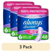 3 pack Always Discreet Incontinence Panty Liners for Bladder Leaks, Very Light Absorbency, Size 2, 48 Count