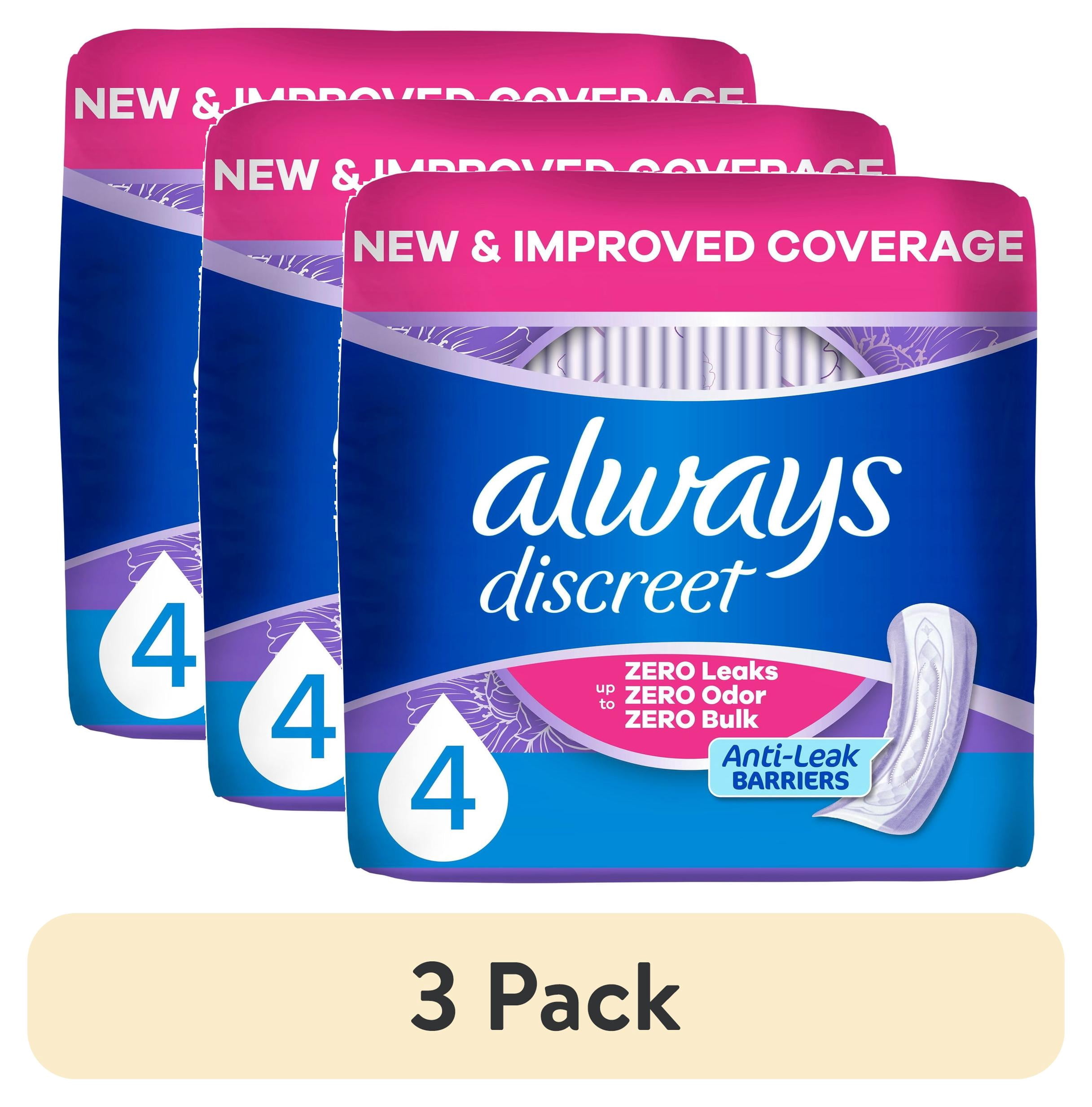 (3 pack) Always Discreet Incontinence Pads, Moderate Absorbency, Regular Length, 66 Count