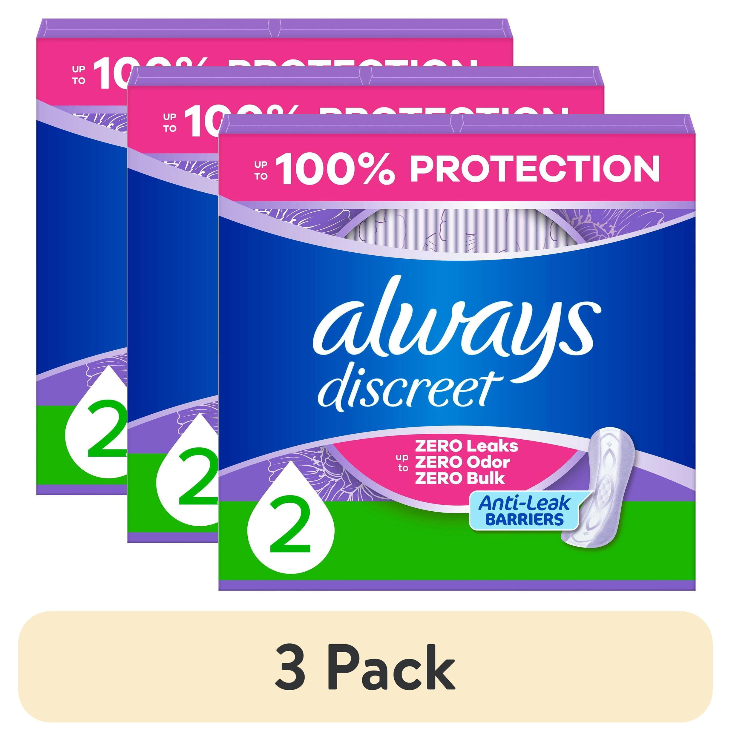 (3 pack) Always Discreet Incontinence Panty Liners for Bladder Leaks, Size 2, Very Light Absorbency, 120 count