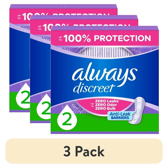 (3 pack) Always Discreet Incontinence Panty Liners for Bladder Leaks, Size 2, Very Light Absorbency, 120 count