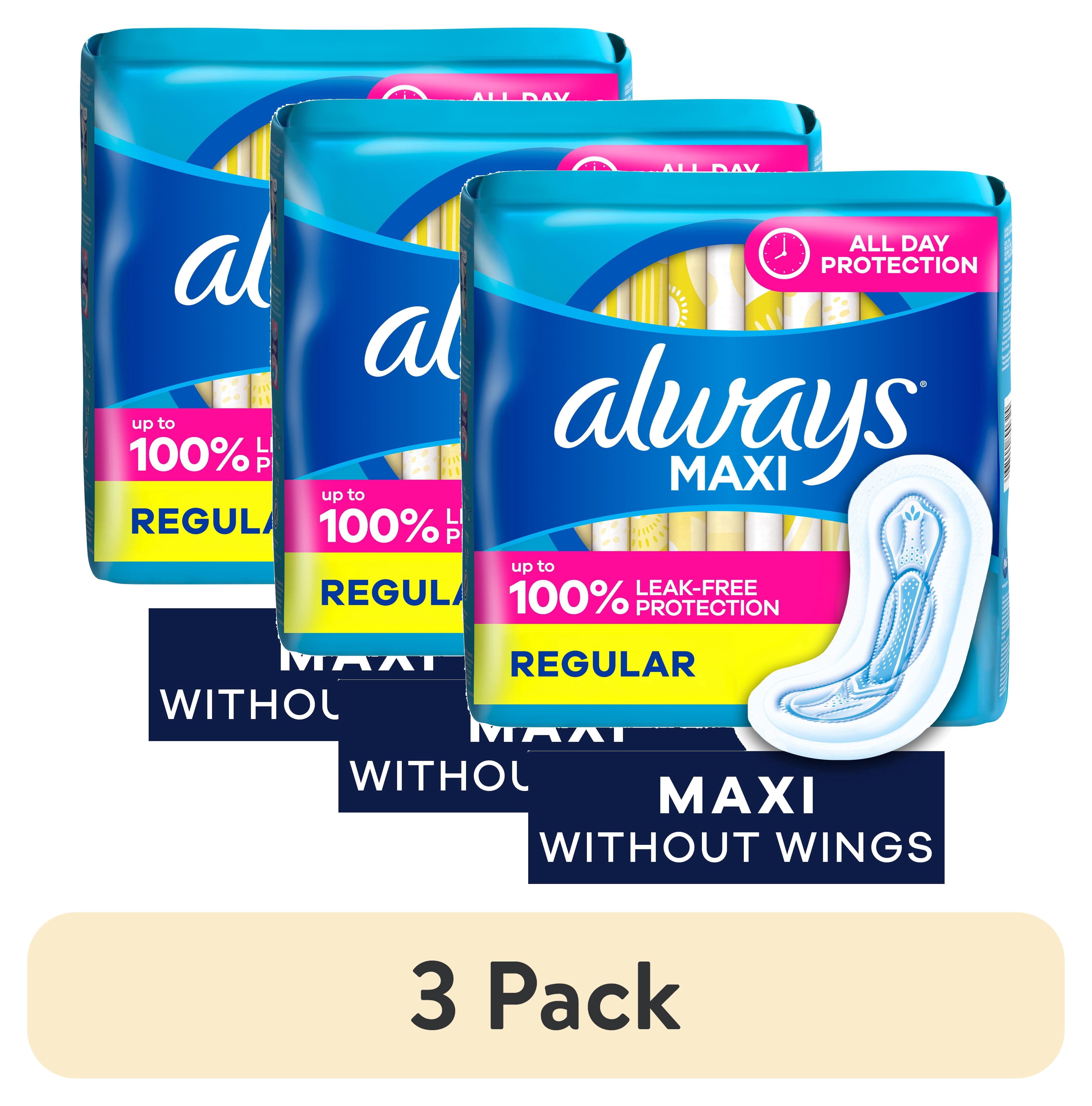 (3 pack) Always Maxi Pads without Wings, Size 1, Regular Absorbency, 48 Count