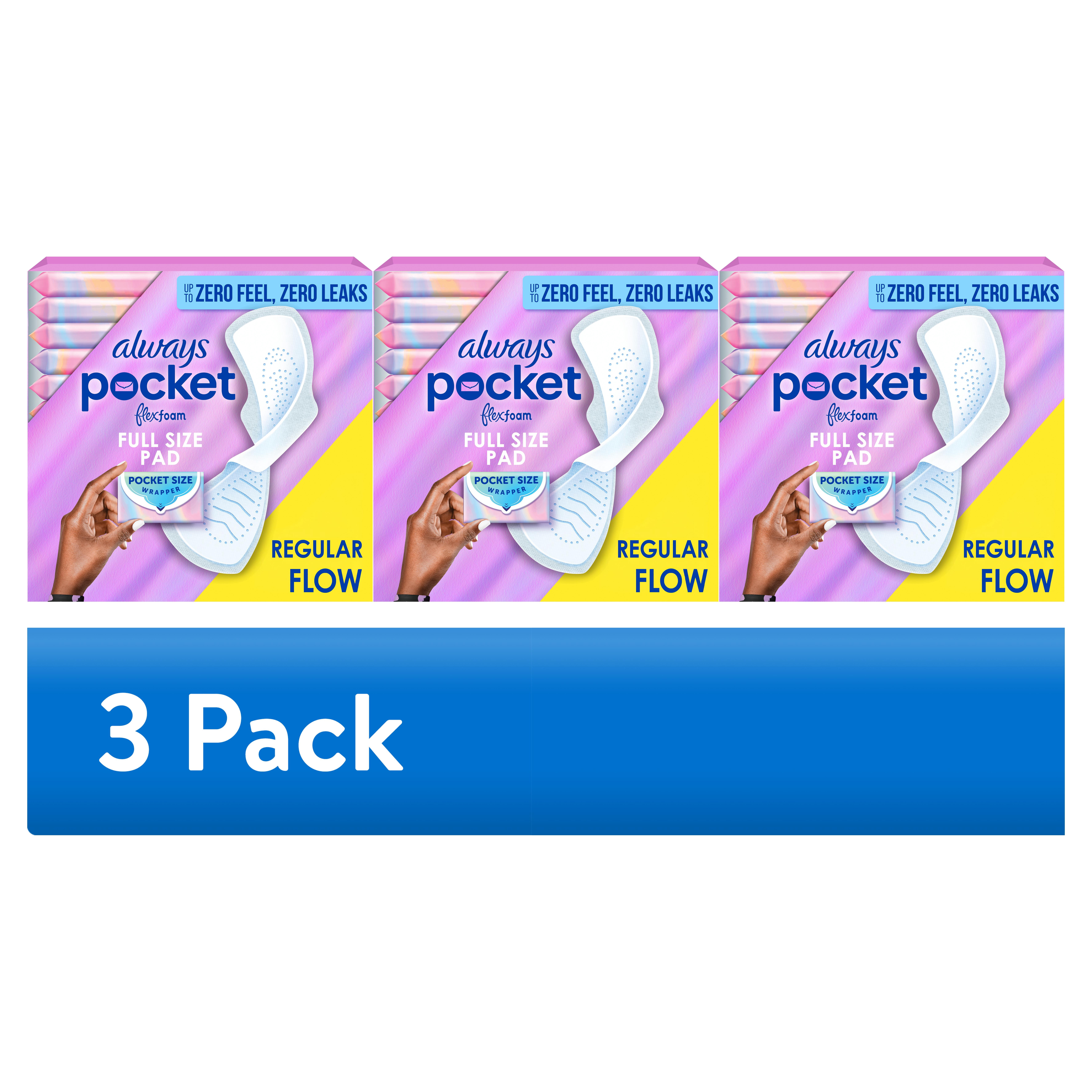 (3 pack) Always Pocket with FlexFoam Pads, Size 1, Regular, Wings, 22 Count
