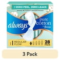 thumbnail image 1 of (3 pack) Always Pure Cotton Feminine Pads, Size 1, Regular, Wings, Unscented, 28 Count, 1 of 15