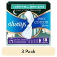 thumbnail image 1 of (3 pack) Always Pure Cotton Pads with FlexFoam, Extra Heavy Overnight, Wings, Size 5, 18 Count, 1 of 15