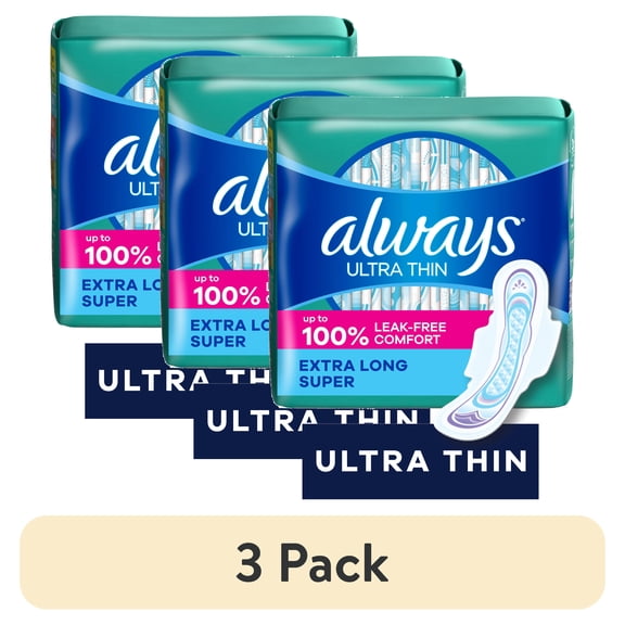 (3 pack) Always Ultra Thin Daytime Pads with Wings, Size 3, Unscented, 38ct