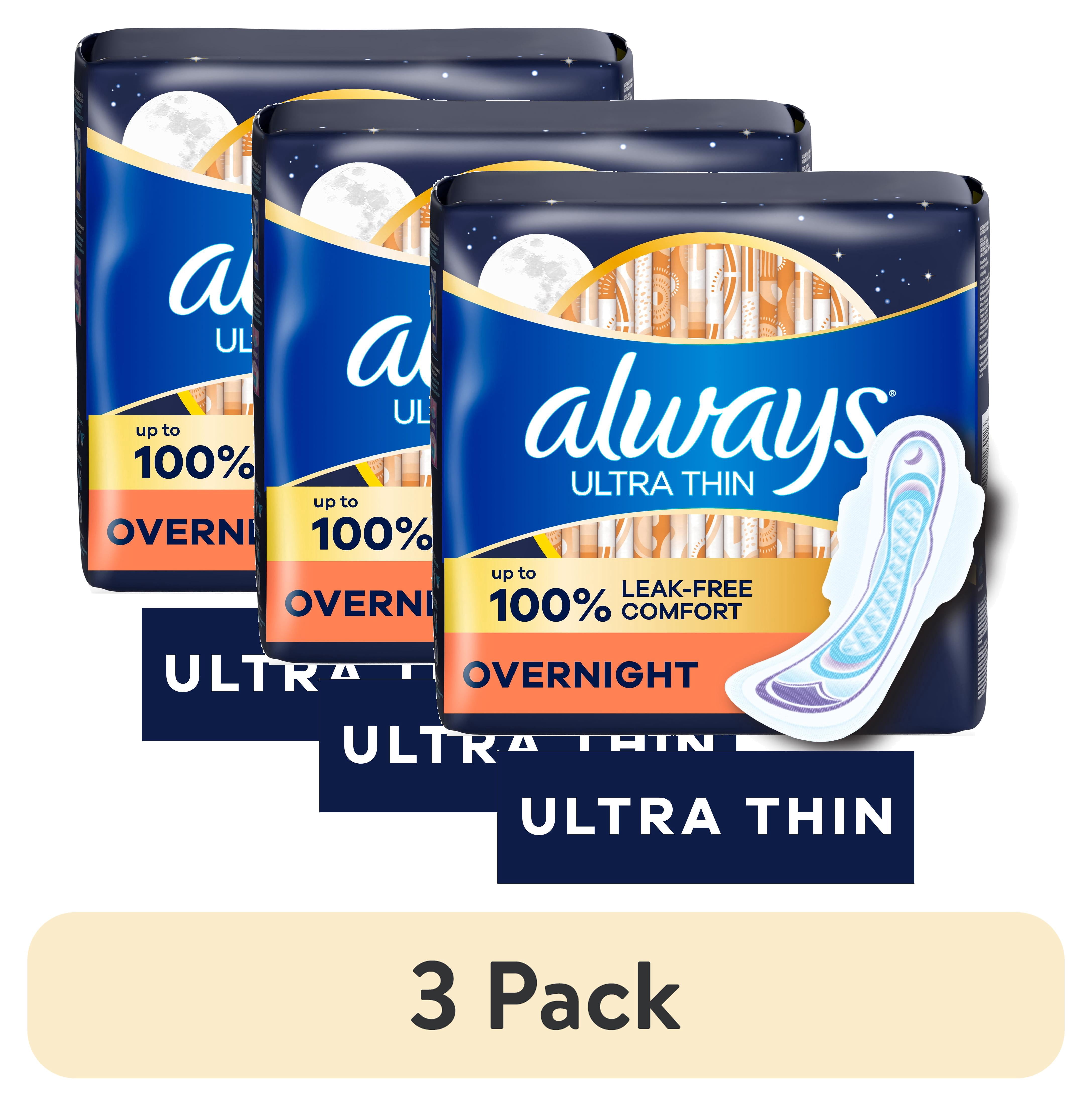 (3 pack) Always Ultra Thin Overnight Pads with Wings, Size 4, Overnight, 50 Count