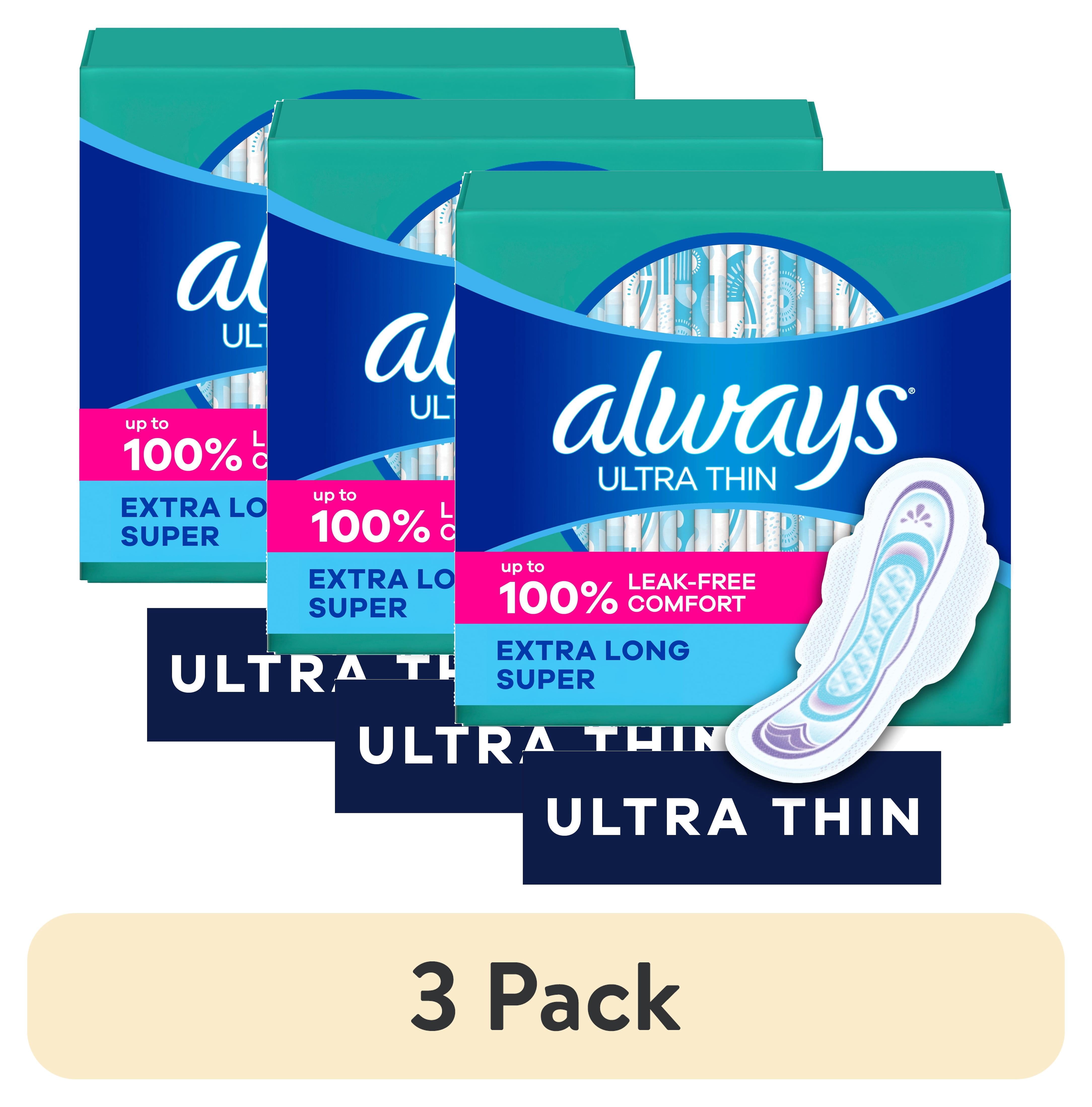 (3 pack) Always Ultra Thin Pads with Wings, Size 3, Extra Long Super, 68 Count