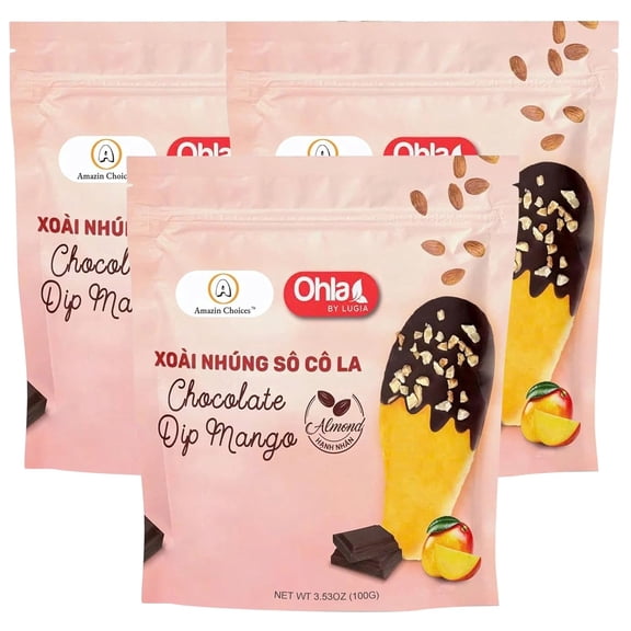(3 pack) Amazin Choices Almond Chocolate Dried Mango, Gluten Free, Vegan, 5-Pack ( 3.52 oz )