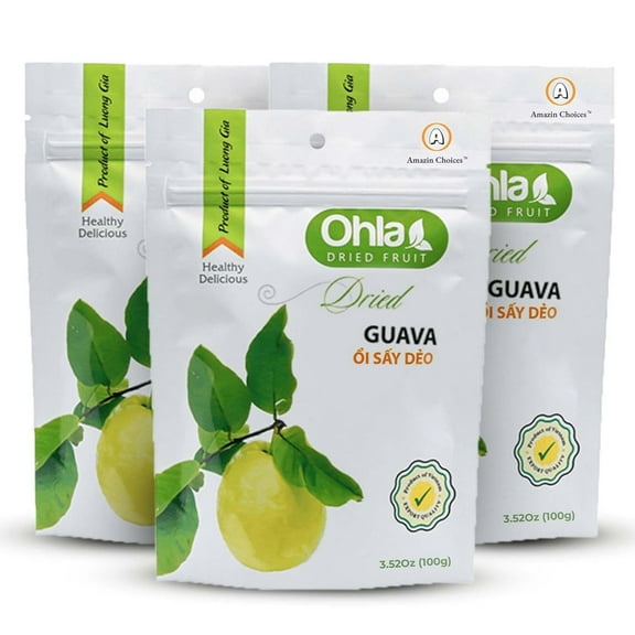 (3 pack) Amazin Choices Dried Guava, Gluten-Free, Vegan Snack, 3.53 oz
