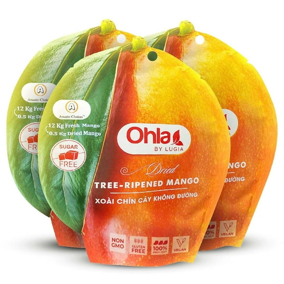 (3 pack) Amazin Choices Dried Tree-Ripened Mango Slices, Sugar-Free, Vegan, Gluten-Free, Fruit Snack, 7.05 oz